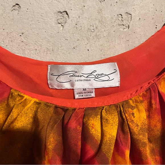 Colleen Lopez Top Size M Orange Tiered Ruffles Layered Short Sleeve Fall Autumn - Picture 4 of 8